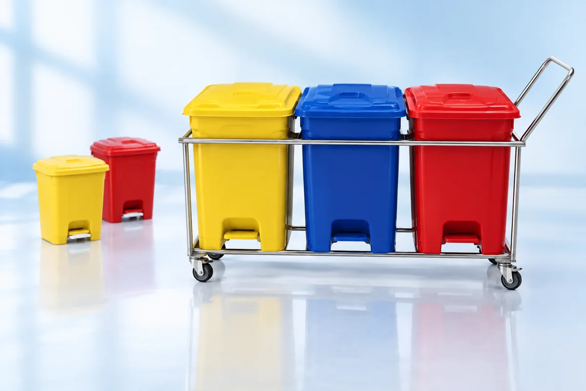Colour-coded biomedical waste bins